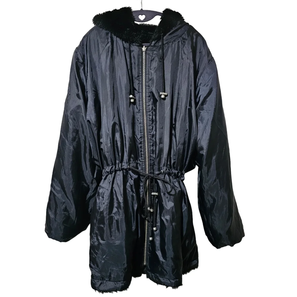 Woman Within Black Faux Fur Reversible Coat - Picture 3 of 5